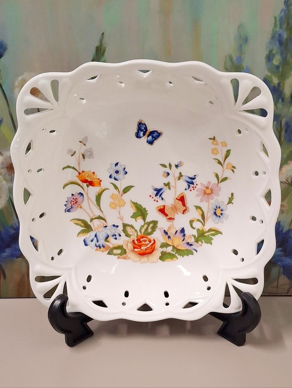 Aynsley Fine Bone China Cottage Garden Rectangular Pierced Bowl